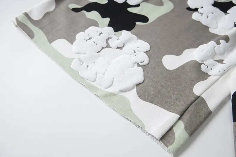 D317# DENIM TEARS Kapok European and American trendy brand high quality foam flocking camouflage printed short-sleeved suit Color Camouflage blue Camouflage powder Camouflage gray Camouflage apricot Camouflage green Size S-XL